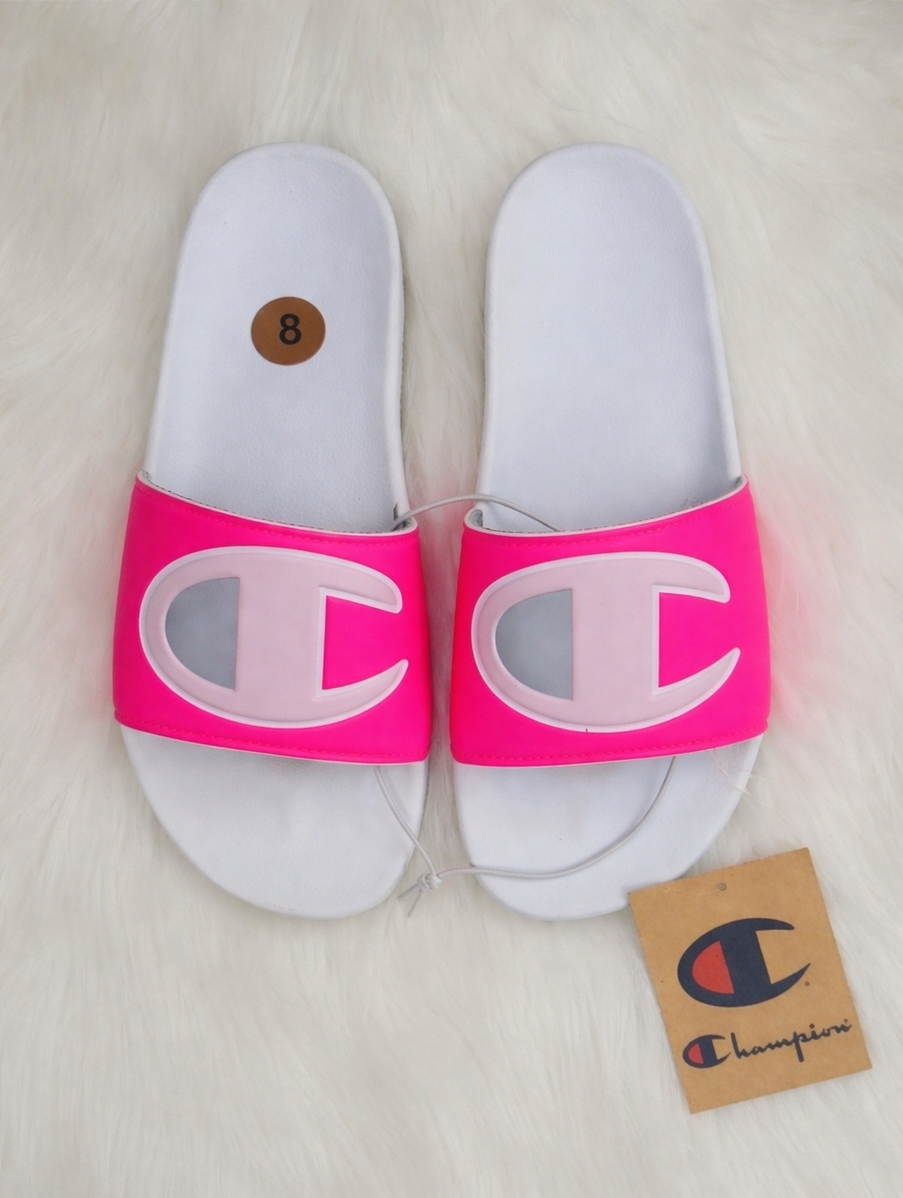 Champion IPO CB Slides Sandals Hot Pink White